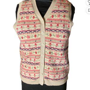 Vintage Northern Reflection boho cream and pastel button up cottagecore vest EUC